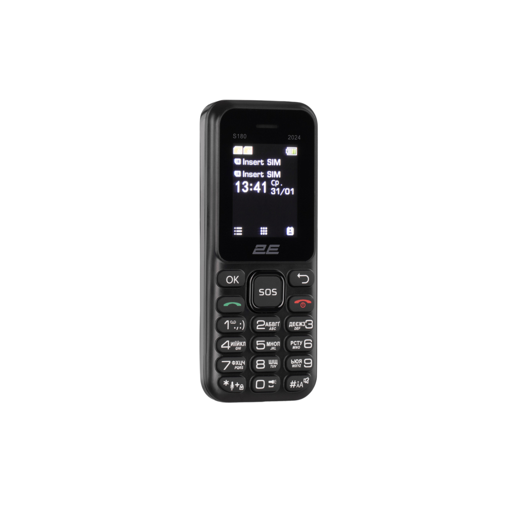Мобільний телефон 2E S180 2024 1.77″ 2SIM, 600мА•год, чорний