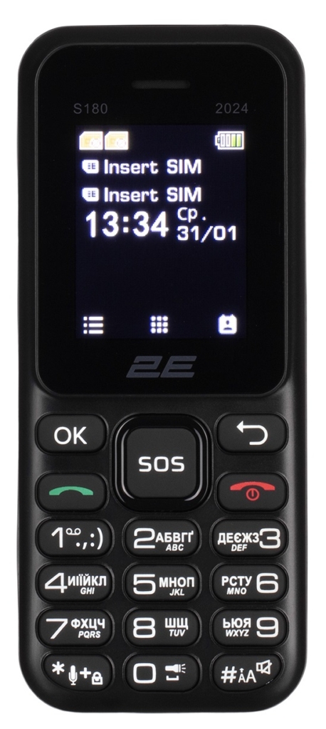 Мобільний телефон 2E S180 2024 1.77″ 2SIM, 600мА•год, чорний