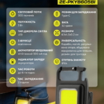 Фонарь ручной аккумуляторный 2E PKYB605BI USB-C 500мА·ч 500лм 3Вт 3 режима освещения магнит IPX4 0.03кг