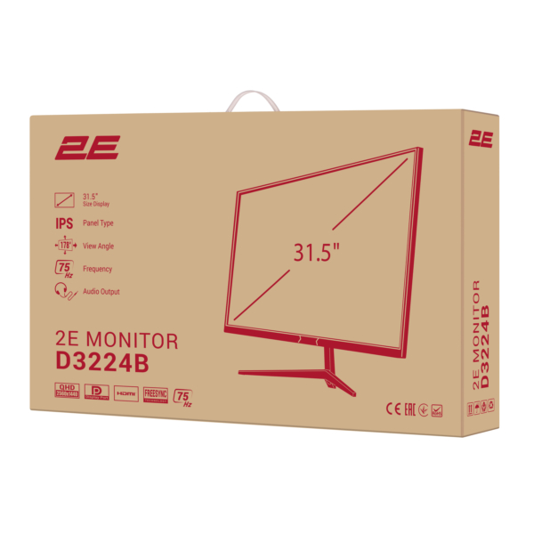 Монітор 2E 31.5″ D3224B 2xHDMI, DP, IPS, 2560×1440, 75Hz, 5ms, FreeSync