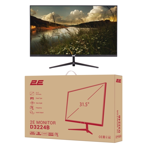 Монітор 2E 31.5″ D3224B 2xHDMI, DP, IPS, 2560×1440, 75Hz, 5ms, FreeSync
