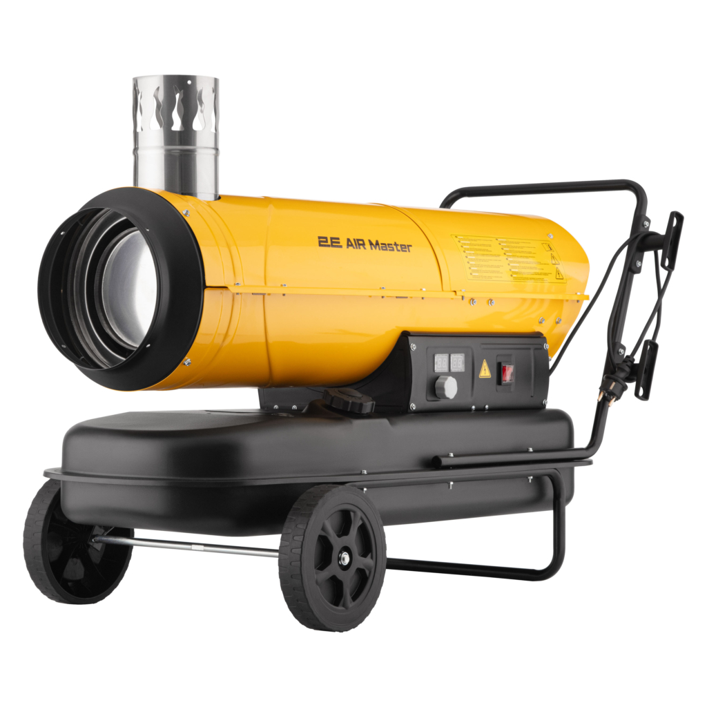 Теплова гармата дизель/гас 2E PowerHeat D30i, непрямого нагріву, 30кВт, 400м кв, 780м куб/год, колеса, IPX4, жовтий
