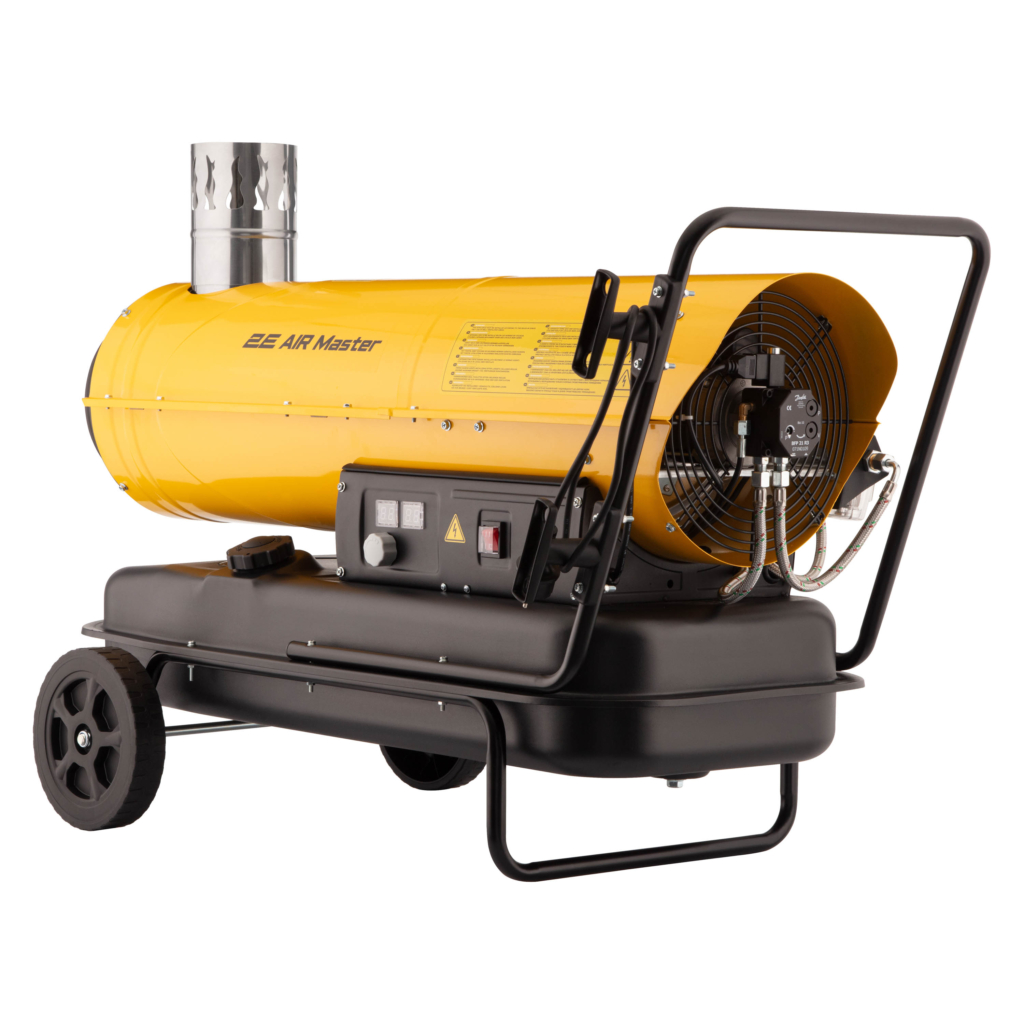 Теплова гармата дизель/гас 2E PowerHeat D30i, непрямого нагріву, 30кВт, 400м кв, 780м куб/год, колеса, IPX4, жовтий