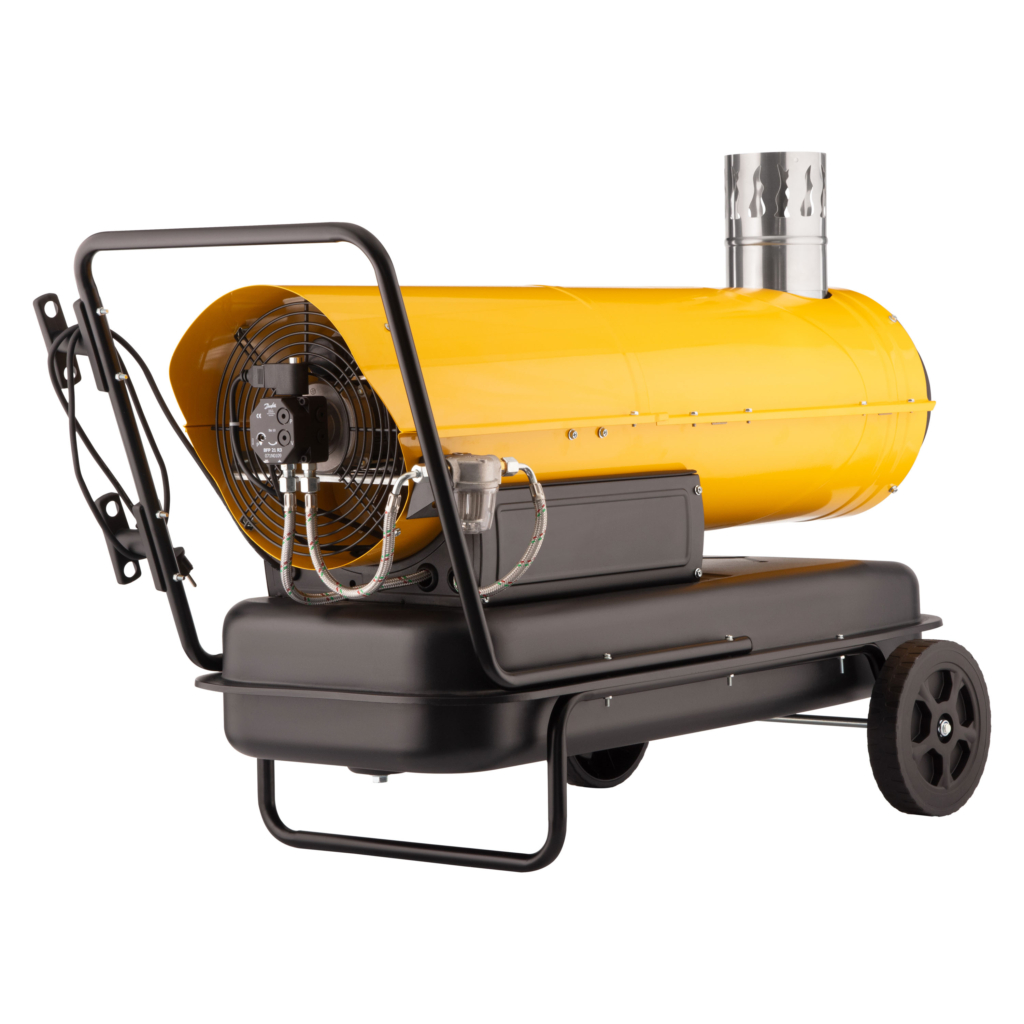 Теплова гармата дизель/гас 2E PowerHeat D30i, непрямого нагріву, 30кВт, 400м кв, 780м куб/год, колеса, IPX4, жовтий