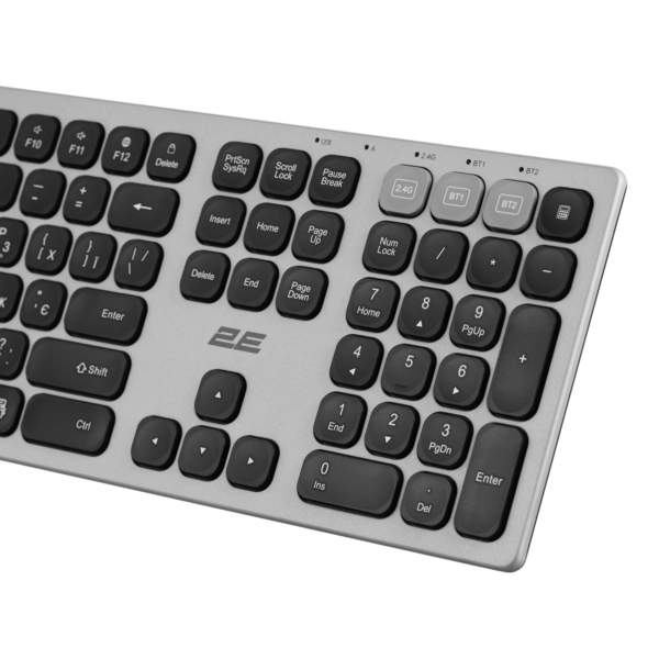 Клавіатура ножнична 2E KS270 109key, WL/BT, EN/UK, сіро-чорний