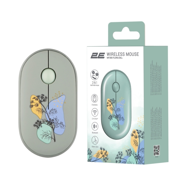 Мышь 2E MF300 FLORA:DILL Silent WL BT, зелёный