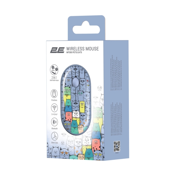 Мышь 2E MF300 PETS:CATS Silent WL BT, синий