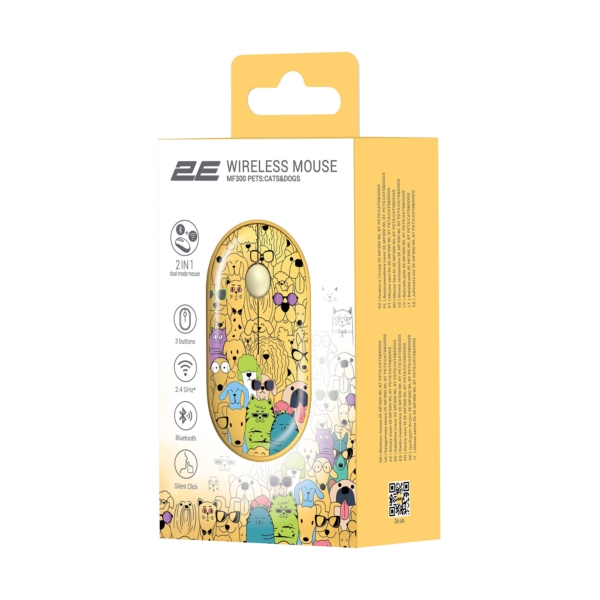 2E Mouse MF300 PETS:CATS&DOGS Silent WL BT, Yellow