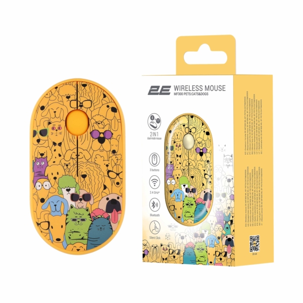 2E Mouse MF300 PETS:CATS&DOGS Silent WL BT, Yellow