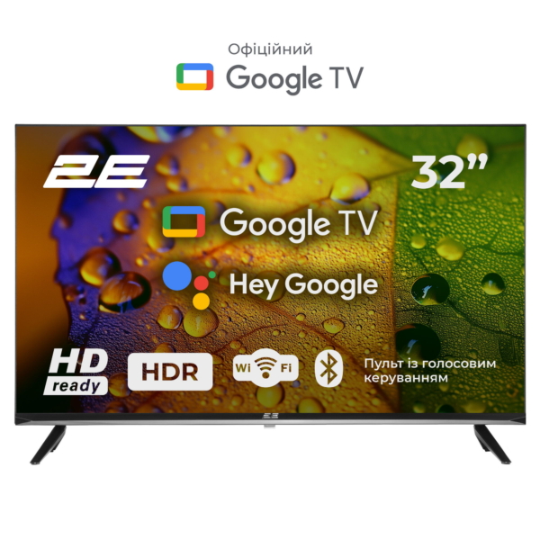 Телевізор 32″ 2E LED HD 60Hz Smart Google TV Black