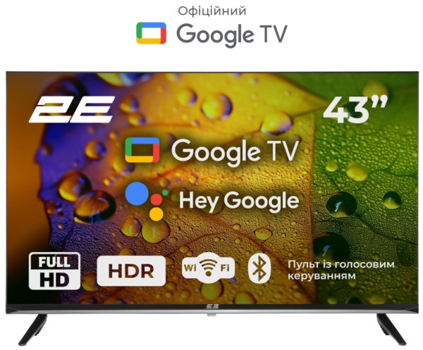Телевізор 43″ 2E LED FHD 60Hz Smart Google TV Black