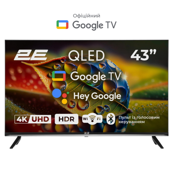 Телевізор 43″ 2E QLED 4K 60Hz Smart Google TV Black