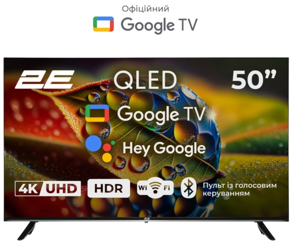 Телевізор 50″ 2E QLED 4K 60Hz Smart Google TV Black