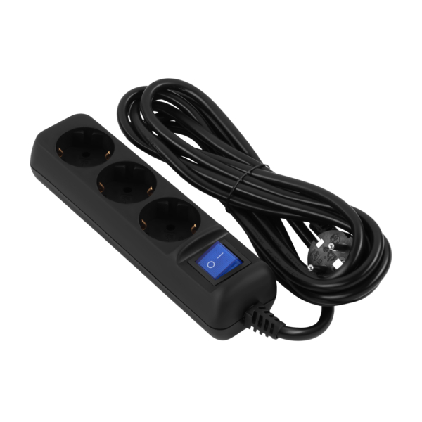 2E Power strip 3хType F, 3х1mm2, 10A, 10m, black