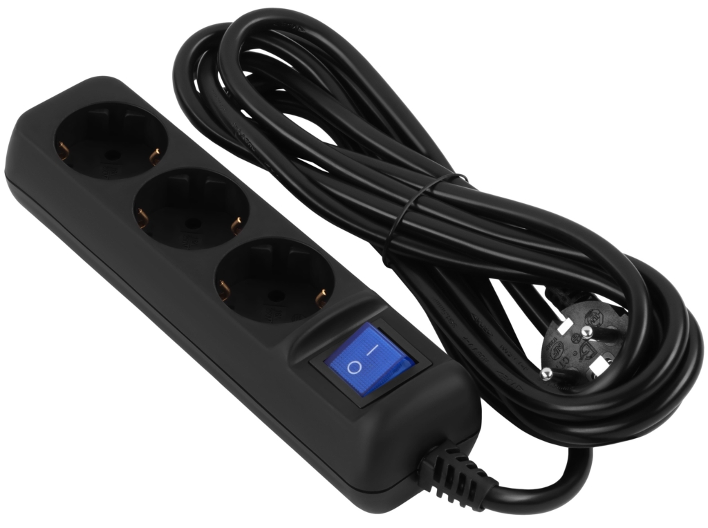 2E Power strip 3хType F, 3х1mm2, 10A, 10m, black