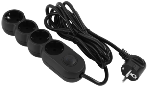 Удлинитель сетевой 2E Plus 4хТип F, 3х1мм кв, 10A, 3м, чорний