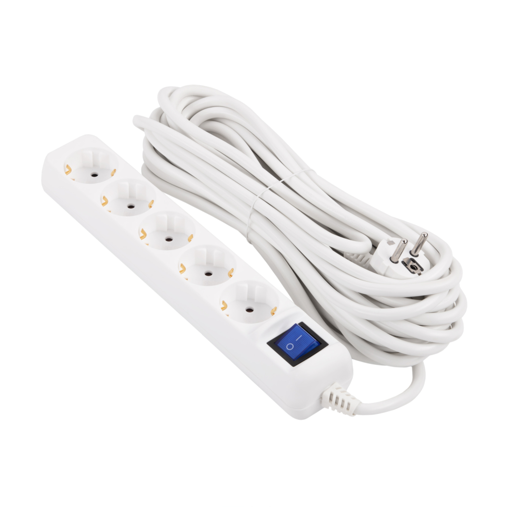 2E Power strip 5хType F, 3х1.5mm2, 16A, 10m, white