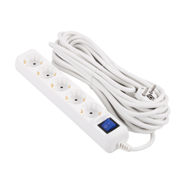 2E Power strip 5хType F, 3х1.5mm2, 16A, 10m, white