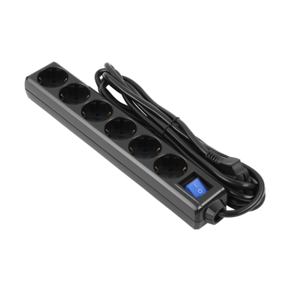2E Power strip 6хType F, 3х1mm2, 10A, 3m, black