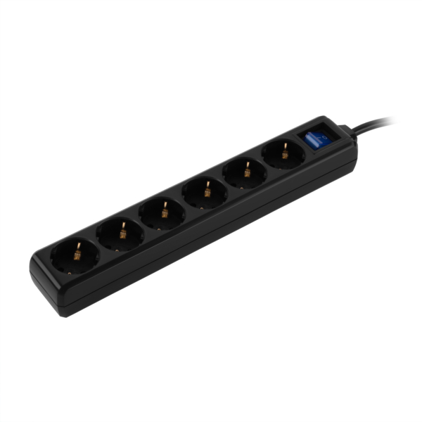 2E Power strip 6хType F, 3х1mm2, 10A, 3m, black