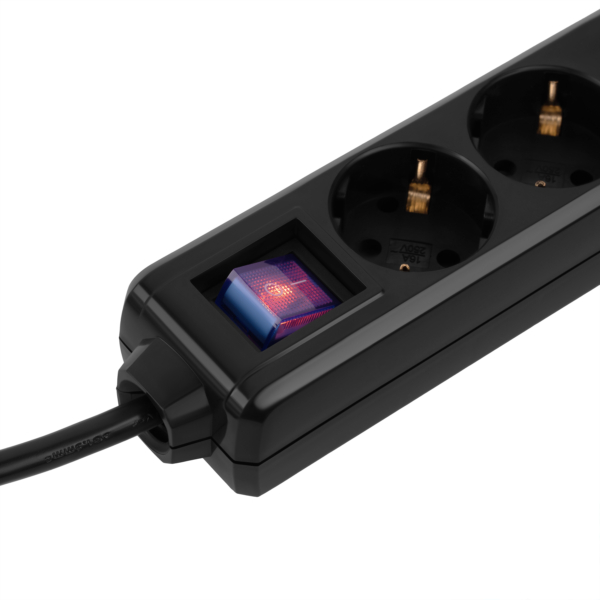 2E Power strip 6хType F, 3х1mm2, 10A, 3m, black