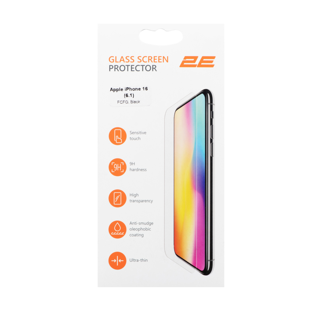 2E Protective glasses for Apple iPhone 16(6.1), 2.5D FCFG, (1 Pack), black border