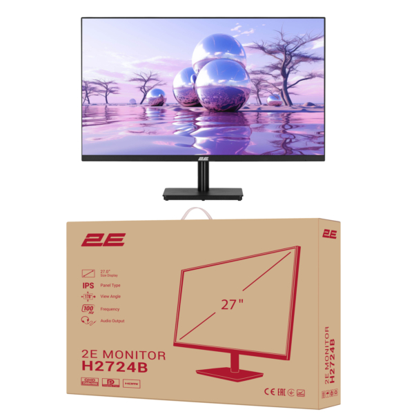 Монітор 2E 27″ H2724B D-Sub, HDMI, DP, IPS, 2560×1440, 100Hz, FreeSync
