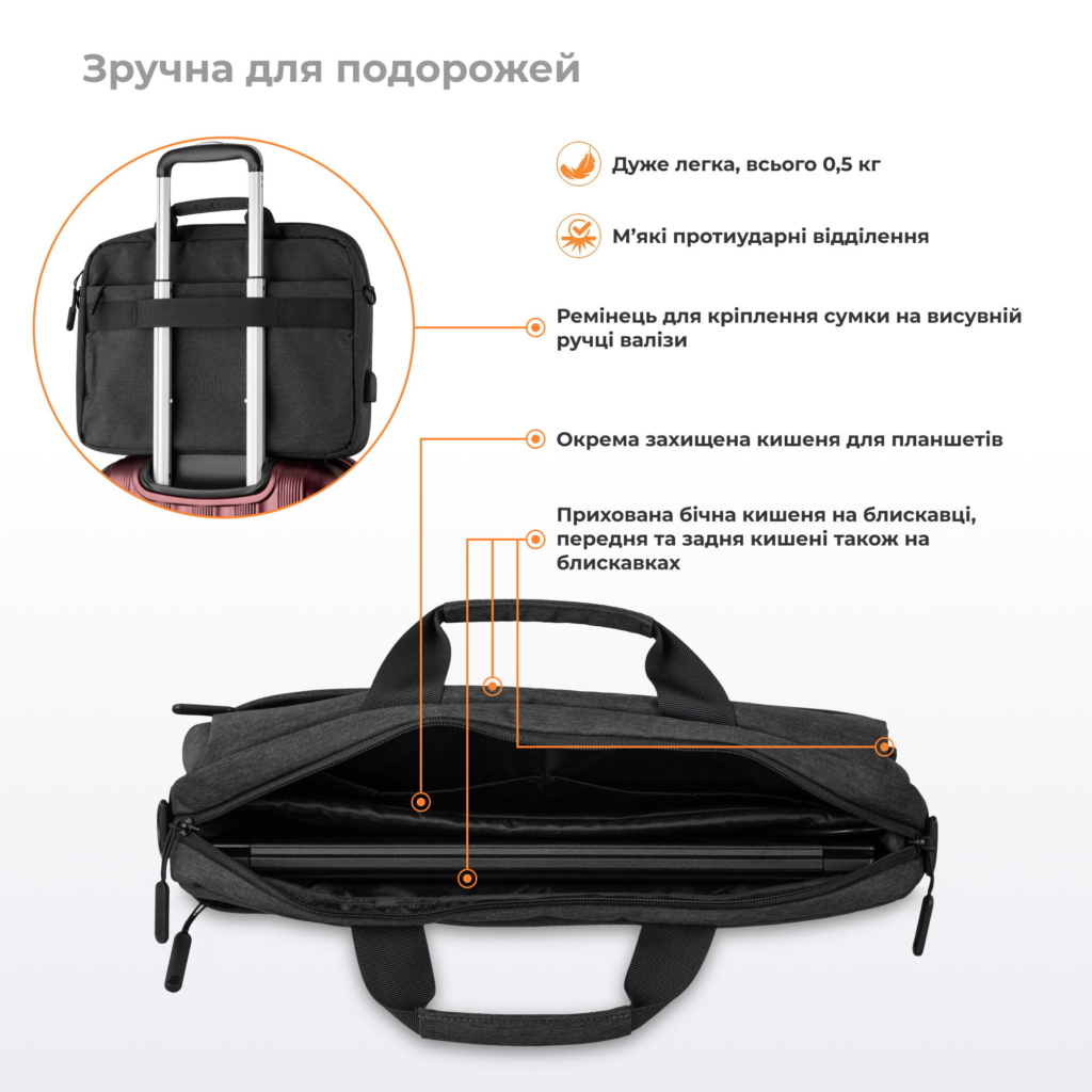 Сумка 2E, Melange 16″, чёрная