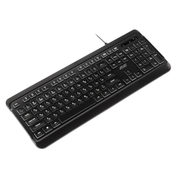 Клавиатура мембранная 2E KS120 104key, USB-A, EN/UK, White LED, чёрный