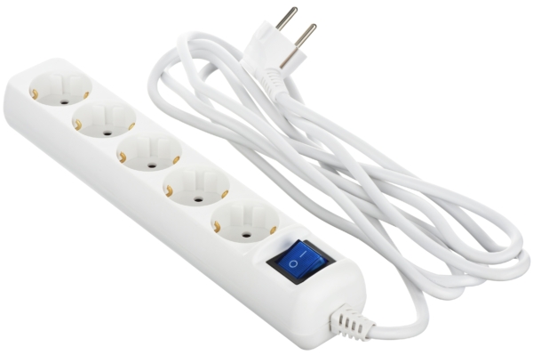 2E Power Strip 5хType F, 3х1mm2, 10A, 3m, white
