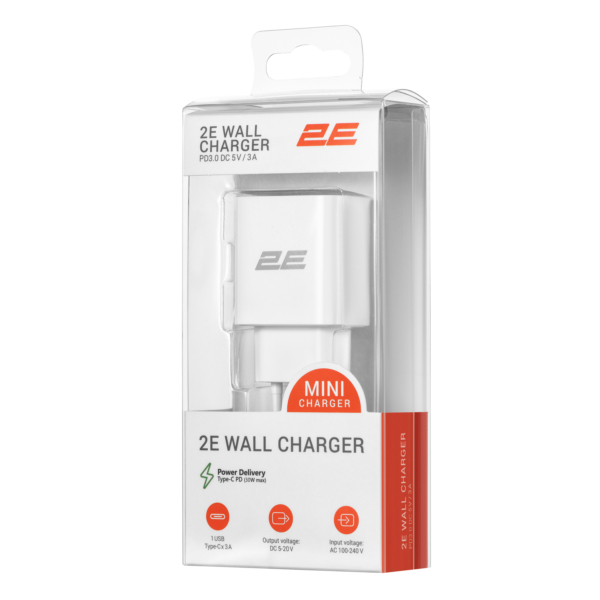 Зарядное устройство сетевое 2E 30Вт USB-C PD, белый