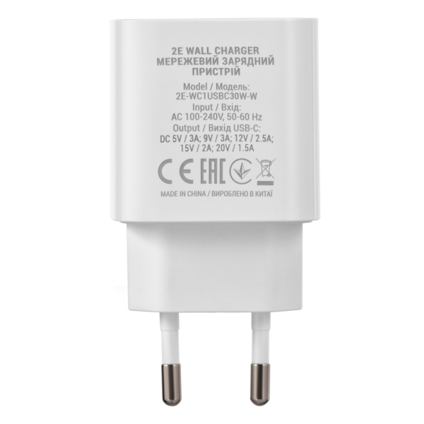 Зарядное устройство сетевое 2E 30Вт USB-C PD, белый