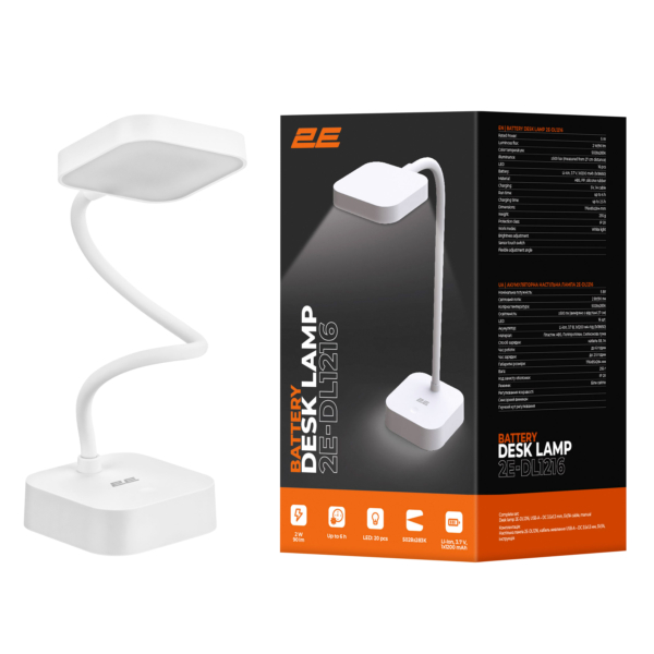 Table lamp with battery 2E 5W 5028K+238K 1200mAh USB-A white