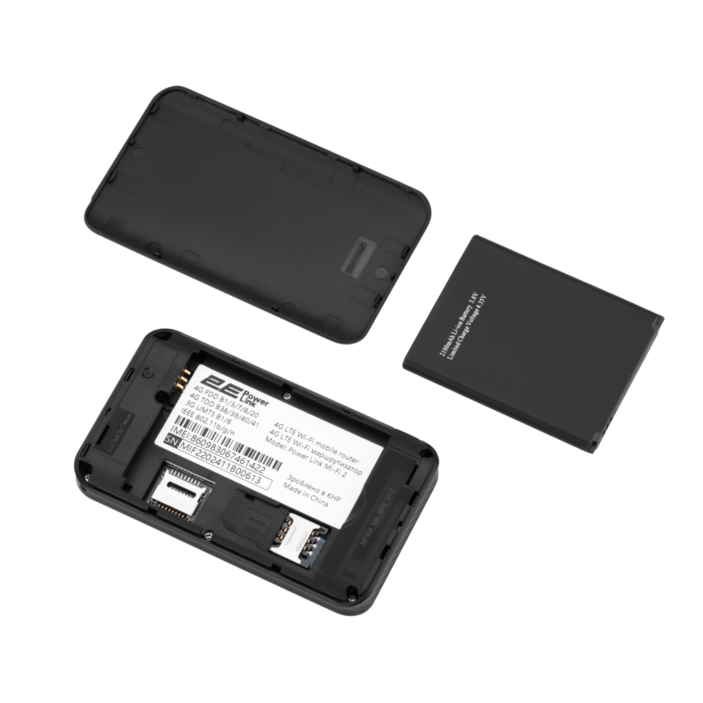 Mobile router 2E PowerLink (MiFi-2) LTE, Wi-Fi4, 1xType-C, 1xCRC9, 2100mAh black