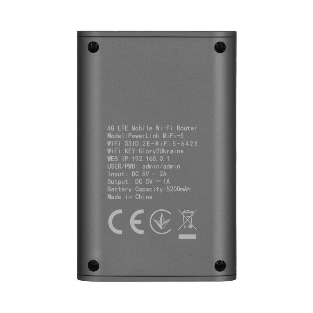 Мобильный маршрутизатор 2E PowerLink (MiFi-5) LTE, Wi-Fi4, 1xUSB, 1xType-C, 5000мА•ч черный