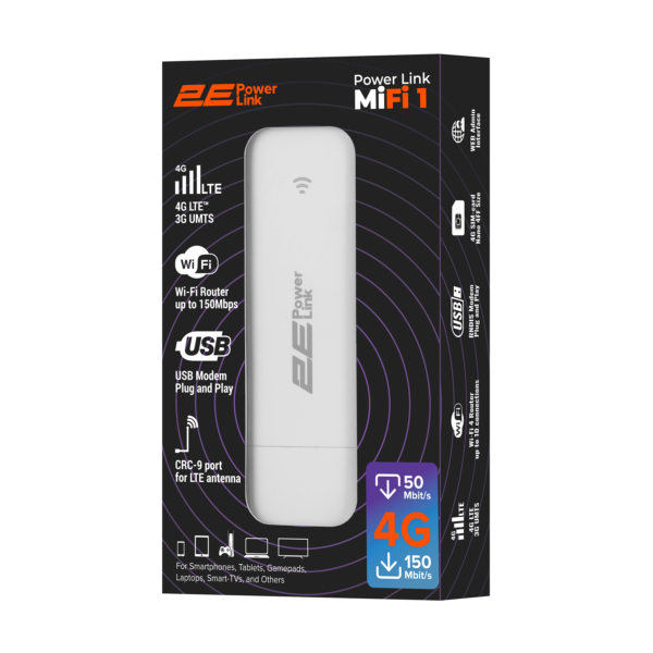 Mobile router 2E PowerLink (MiFi-1 2024) LTE, Wi-Fi4, 1xUSB, 1xCRC9 white