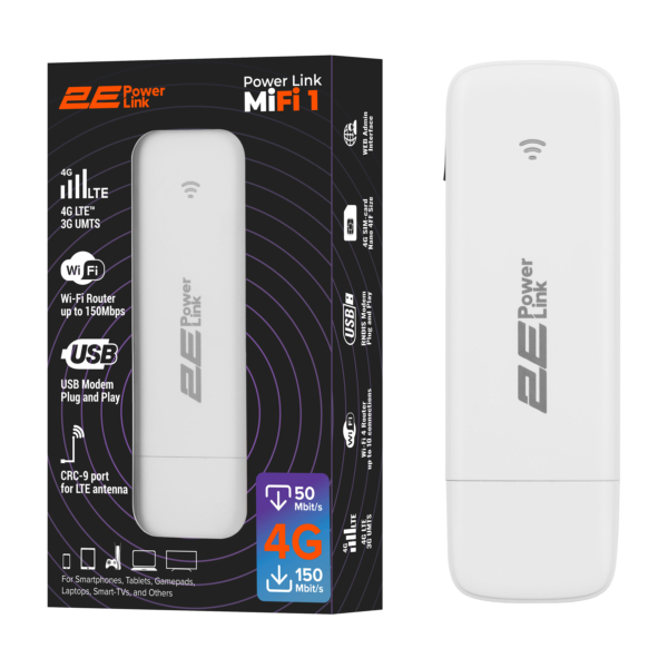 Mobile router 2E PowerLink (MiFi-1 2024) LTE, Wi-Fi4, 1xUSB, 1xCRC9 white