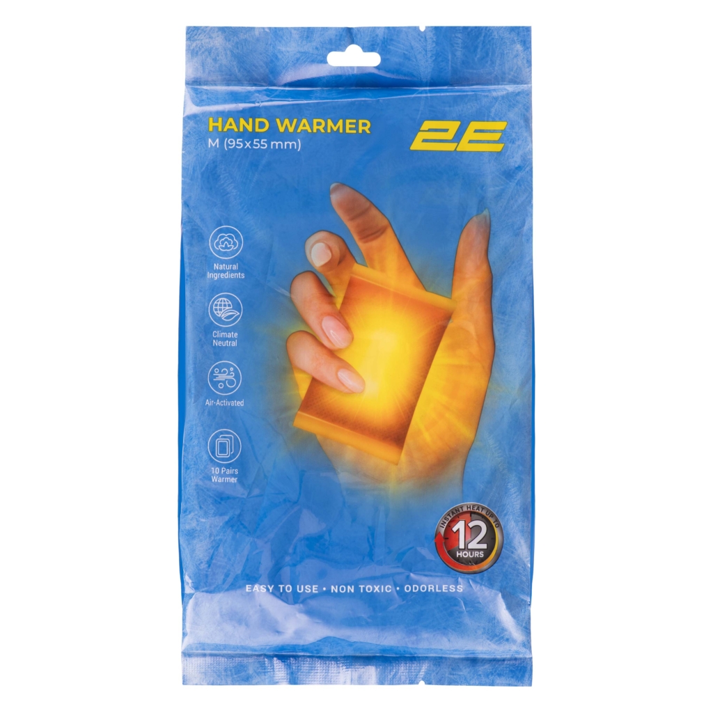 2E Chemical hand warmer size M (95×55 mm), up to 12 hours – 10 pairs