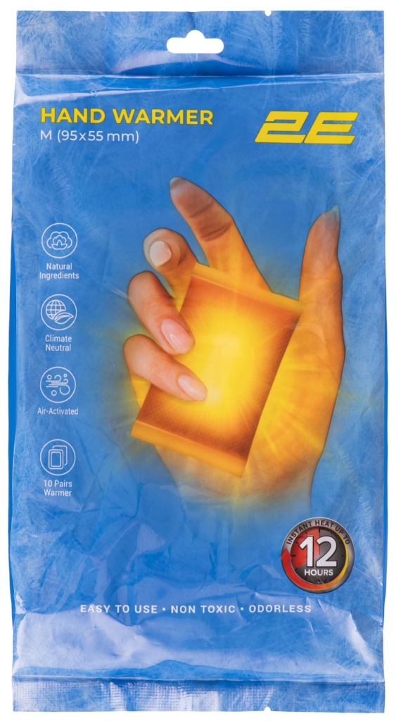 2E Chemical hand warmer size M (95×55 mm), up to 12 hours – 10 pairs