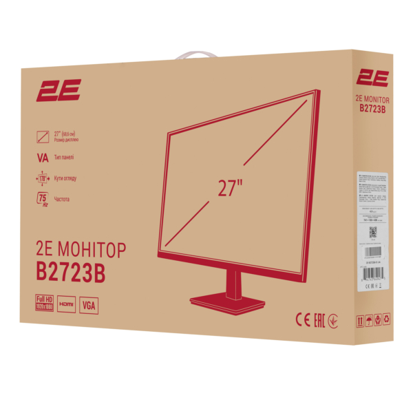Монітор 2E 27″ B2723B D-Sub, HDMI, VA, 75Hz