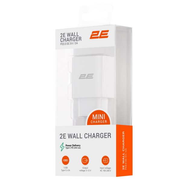 2E Wall Charger 20W USB-C PD, white
