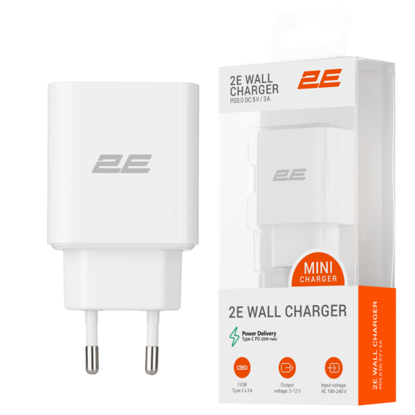2E Wall Charger 20W USB-C PD, white
