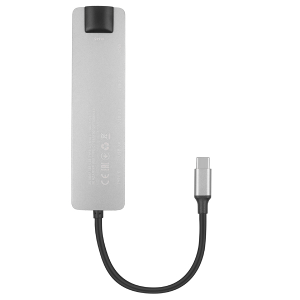 Хаб 2E USB-С > 2хUSB-A 2.0/USB-A 3.0/USB-C PD/HDMI/Ethernet, 0.15м, сірий