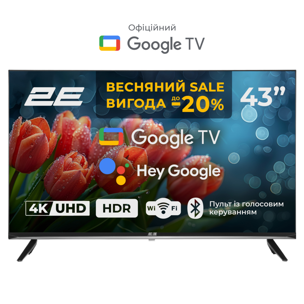 Телевизор 43″ 2E LED 4K 60Hz Smart Google TV Black