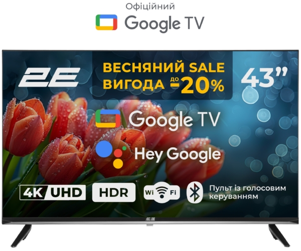 Телевізор 43″ 2E LED 4K 60Hz Smart Google TV Black