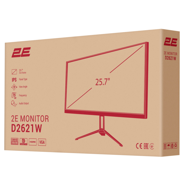 Монітор 2E 25.7″ D2621W HDMI, DP, Audio, IPS, 2560×1080, 21:9, 75Hz, FreeSync, White