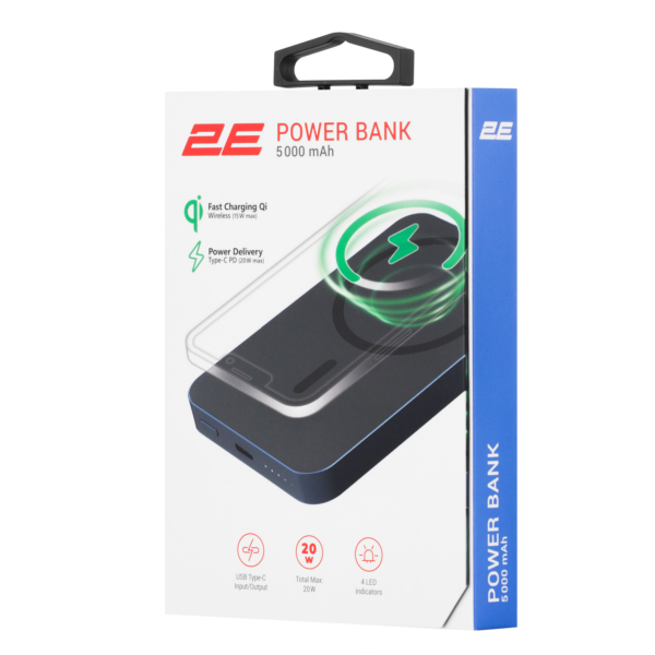 Акумулятор портативний літій-іонний Power Bank 2E Wireless QI 5000мА·год, 20Вт, PD, синій