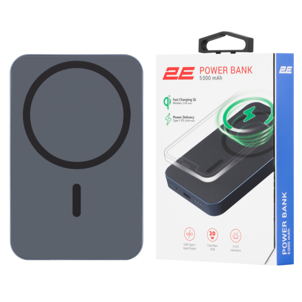 Акумулятор портативний літій-іонний Power Bank 2E Wireless QI 5000мА·год, 20Вт, PD, синій