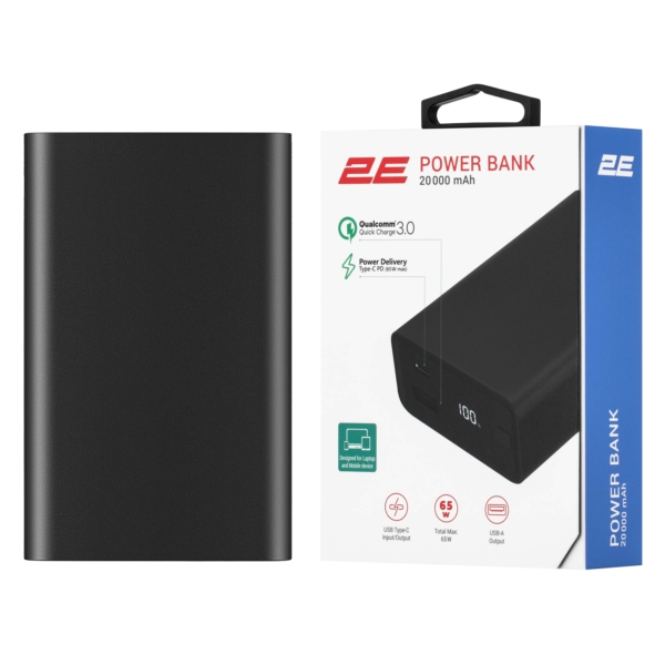 Акумулятор портативний літій-іонний Power Bank 2E 20000мА·год, 65Вт, PD, QC, чорний