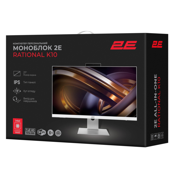 2E All-in One Rational K10 27″ FHD IPS Intel i3-12100, 16Gb, F512GB, UMA, B660, K10.660, 150W, FreeDos, white